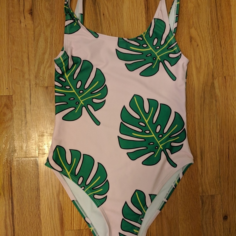 Leaf print one piece swimsuit